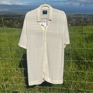 Abercrombie & Fitch Knit Sweater Polo Shirt - Beige Cream - Size Medium - NWT